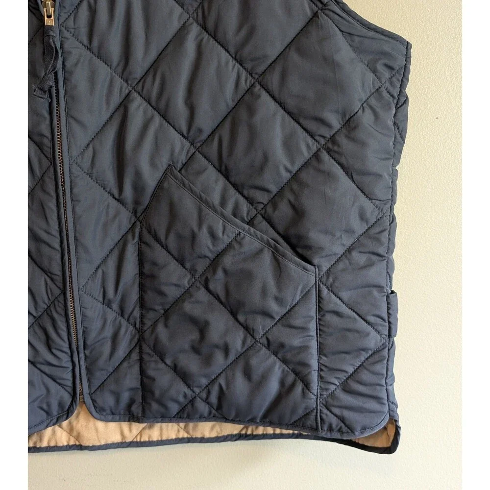 J. Crew Mens Size XXL 2XL Navy Blue Diamond Quilted Full Zip Vest Jacket Tan